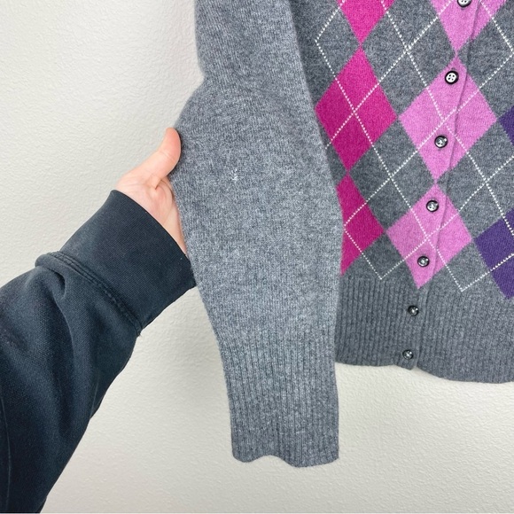 Apt.9 Women's Medium 100% Cashmere Argyle Button Front Cardigan Sweater Academia - Picture 9 of 16